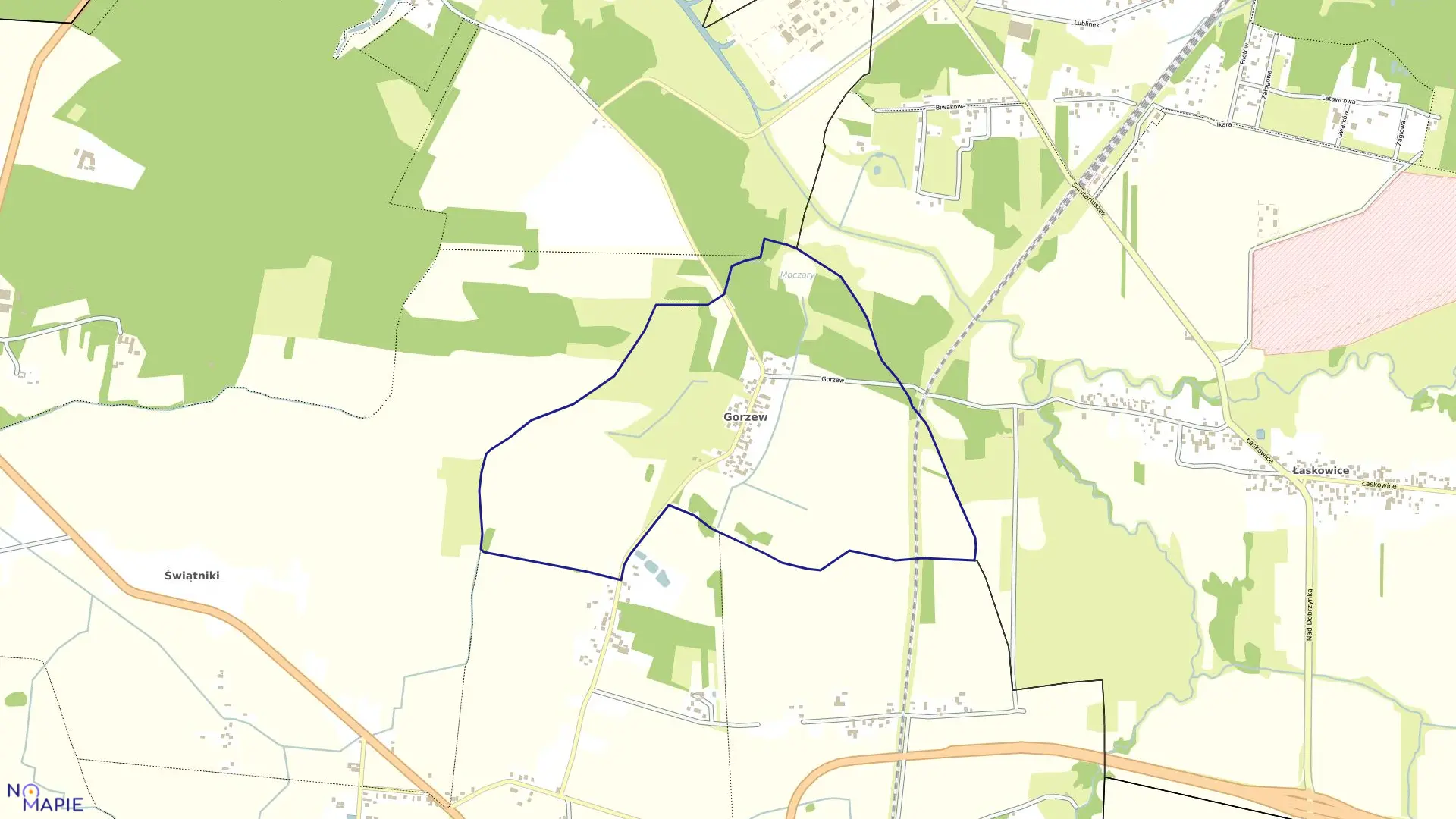 Mapa obrębu Gorzew-2 w gminie Pabianice