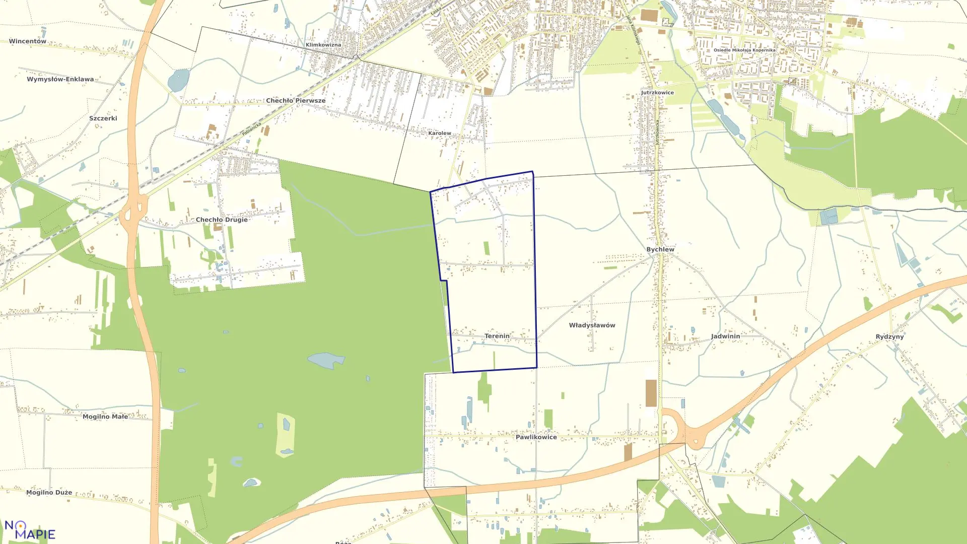 Mapa obrębu Hermanów-4 w gminie Pabianice