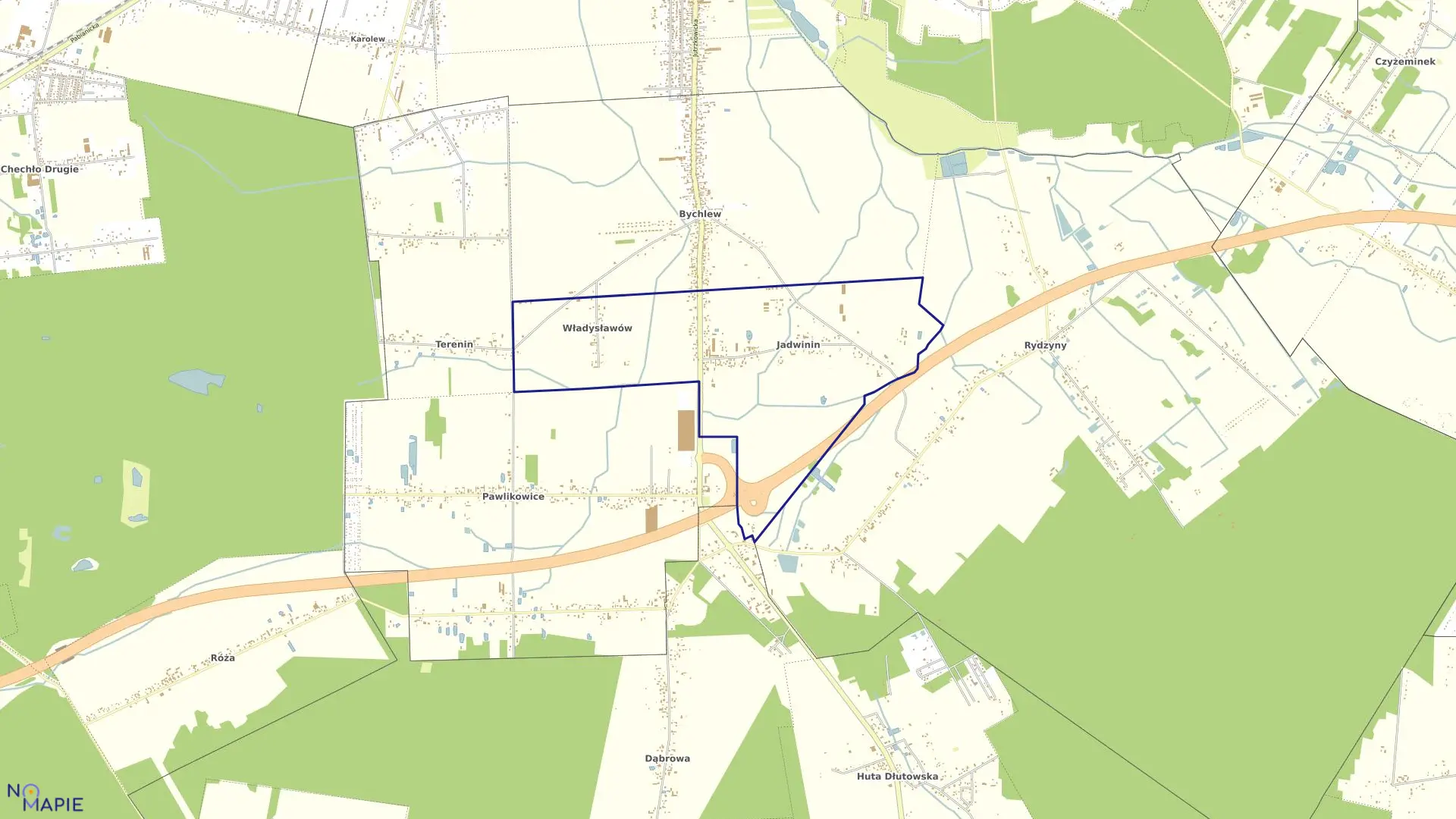 Mapa obrębu Jadwinin-5 w gminie Pabianice