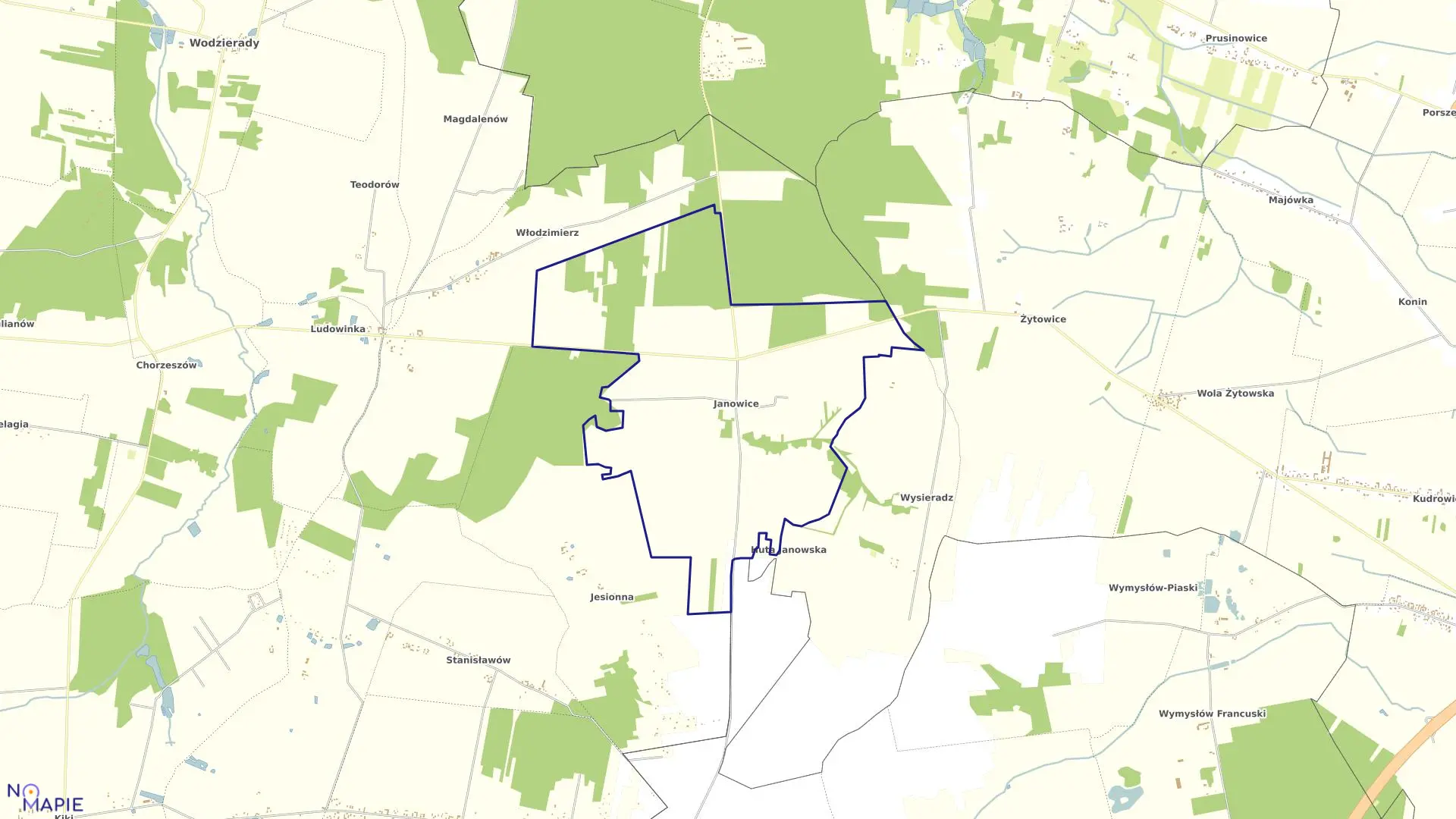 Mapa obrębu Janowice-6 w gminie Pabianice