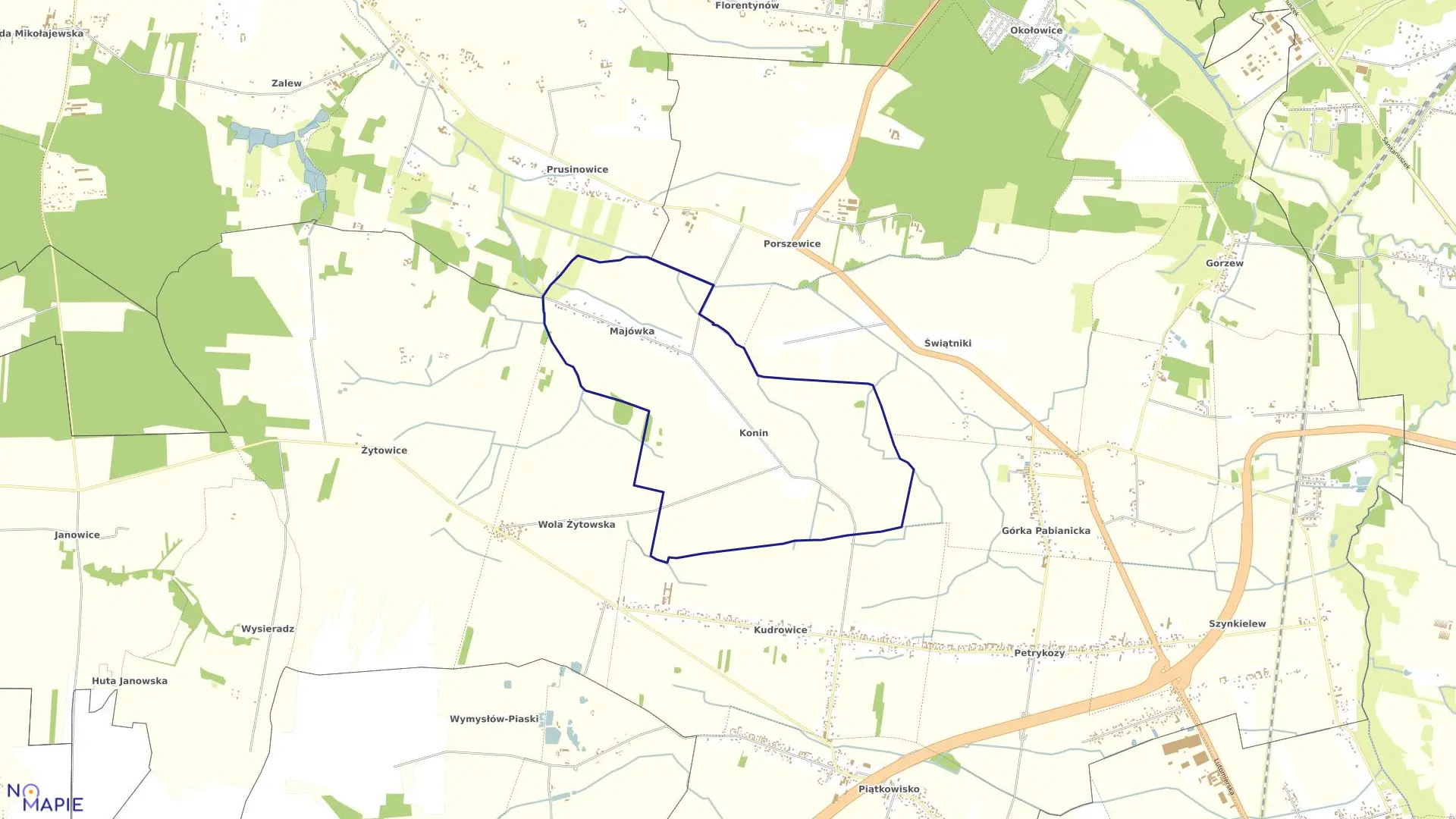 Mapa obrębu Konin-9 w gminie Pabianice