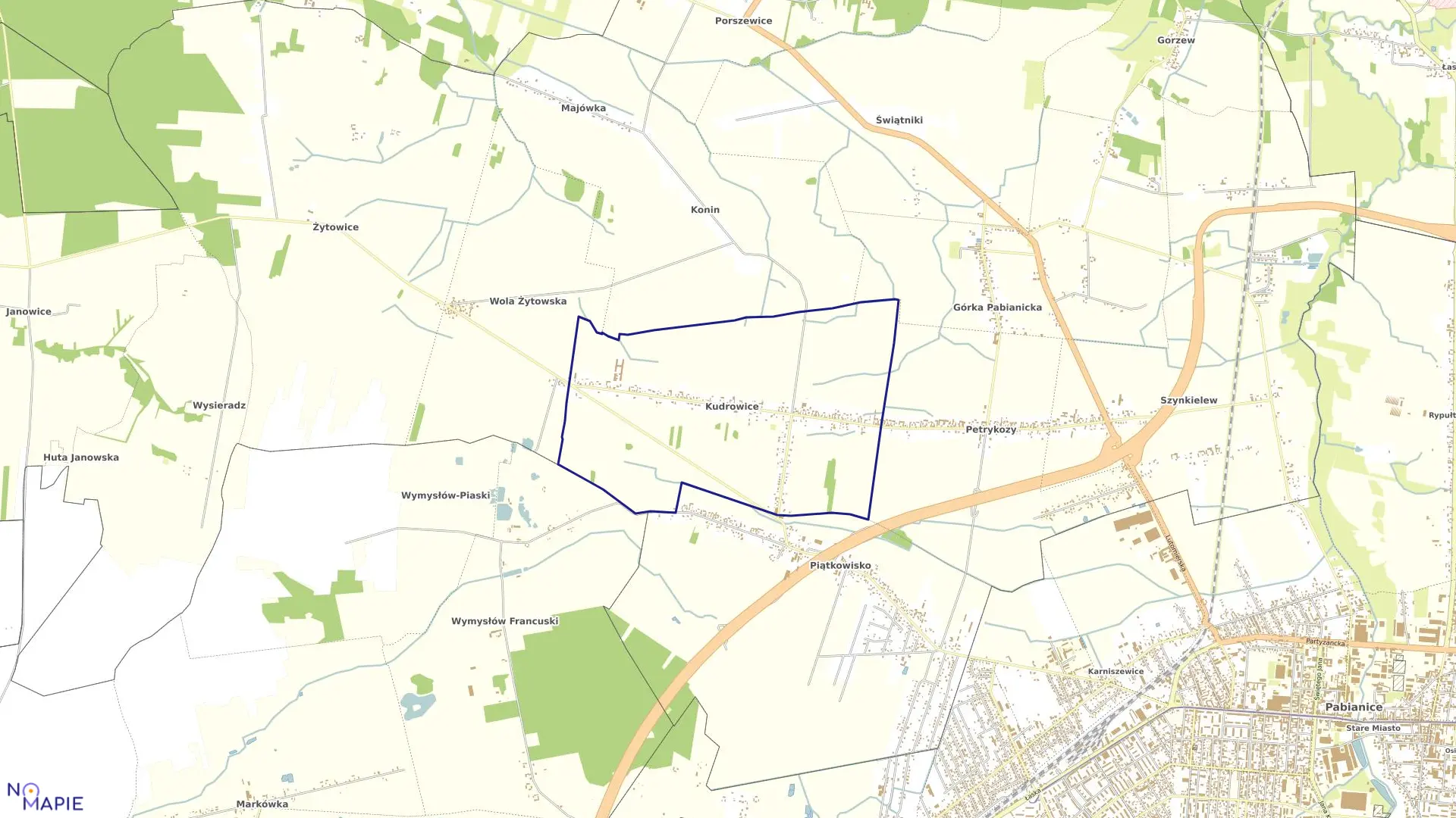 Mapa obrębu Kudrowice-11 w gminie Pabianice