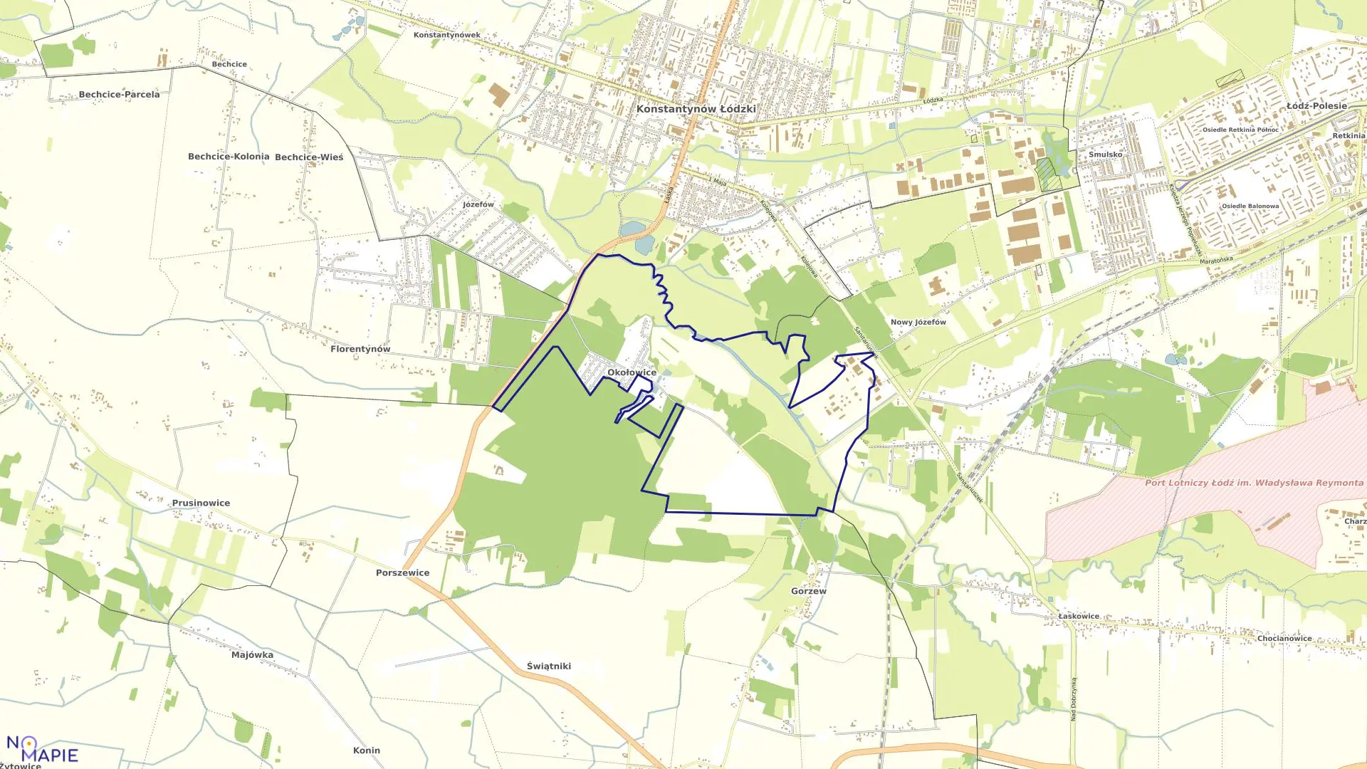 Mapa obrębu Okołowice-15 w gminie Pabianice
