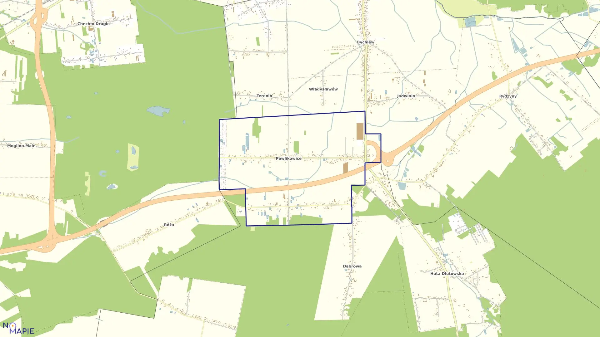 Mapa obrębu Pawlikowice-16 w gminie Pabianice