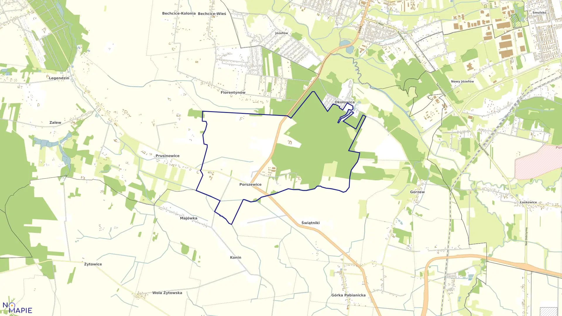 Mapa obrębu Porszewice-19 w gminie Pabianice