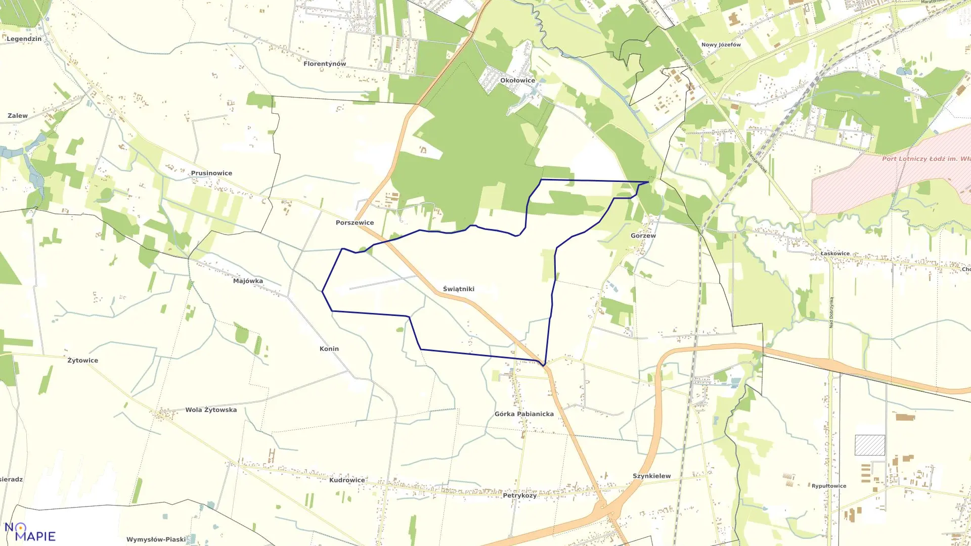 Mapa obrębu Świątniki-23 w gminie Pabianice