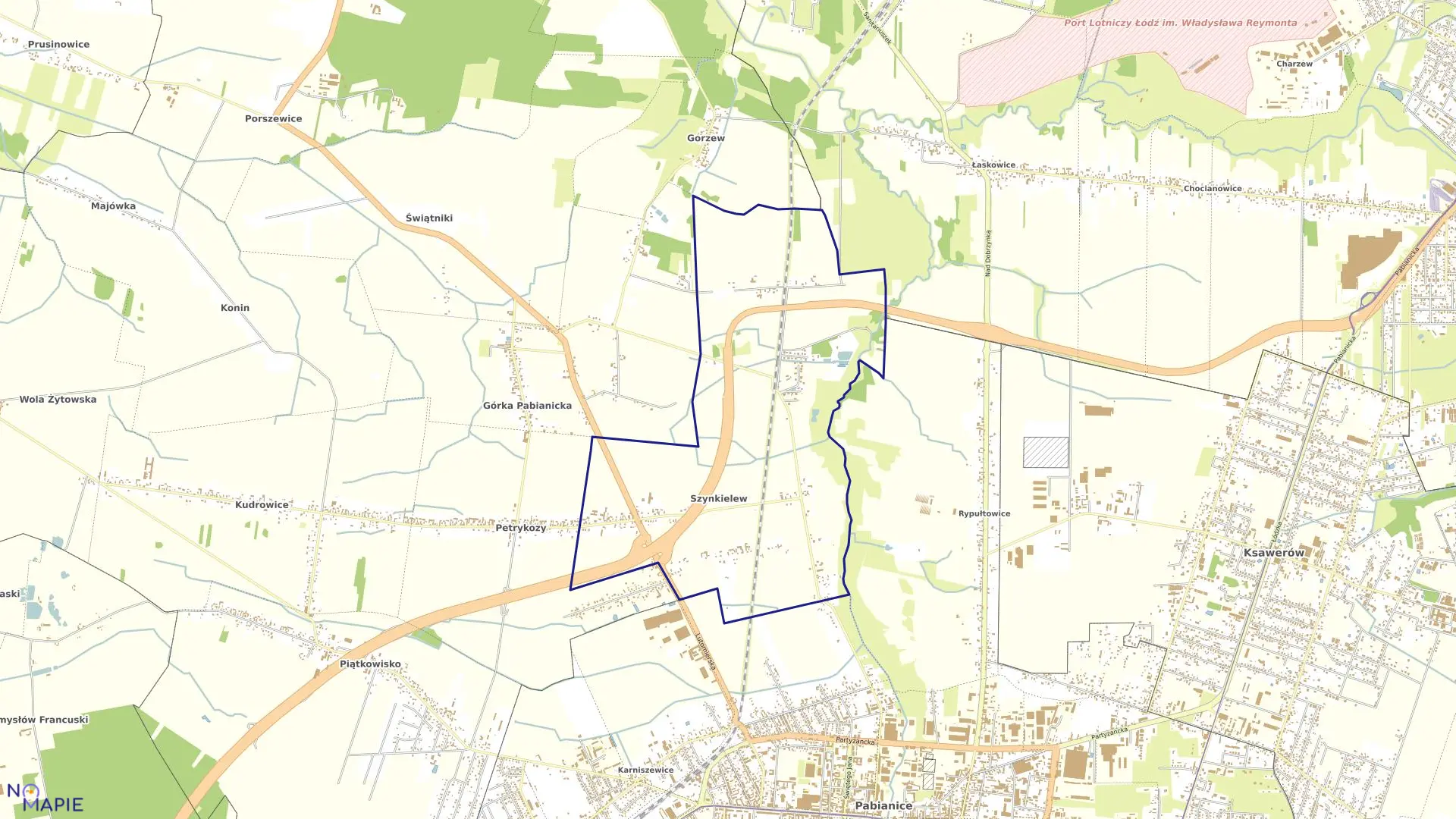 Mapa obrębu Szynkielew-22 w gminie Pabianice