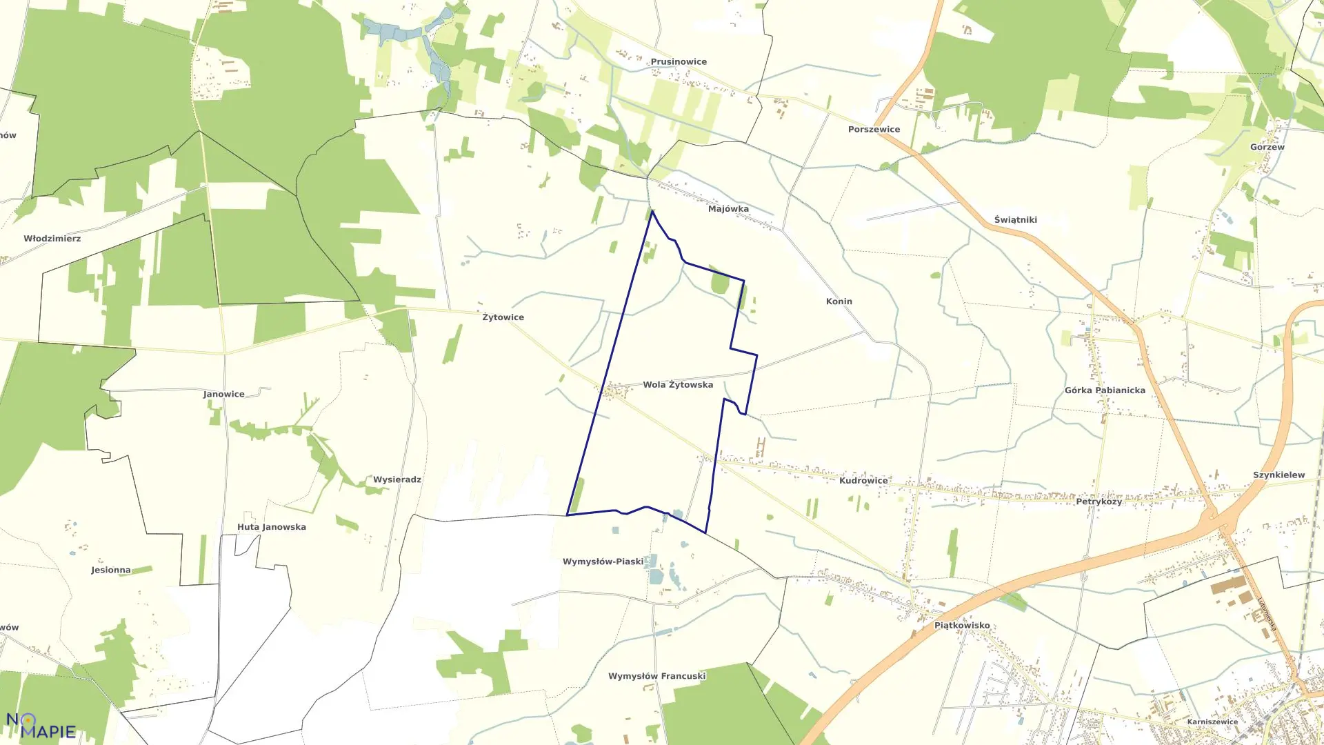 Mapa obrębu Wola Żytowska-25 w gminie Pabianice