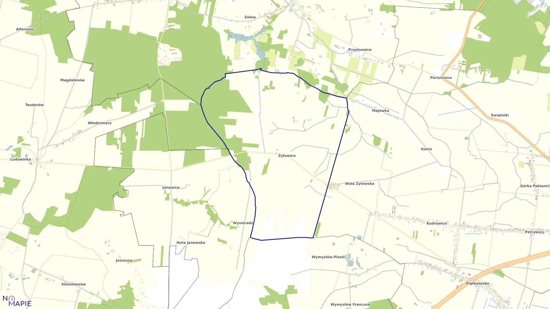 Mapa obrębu Żytowice-27 w gminie Pabianice